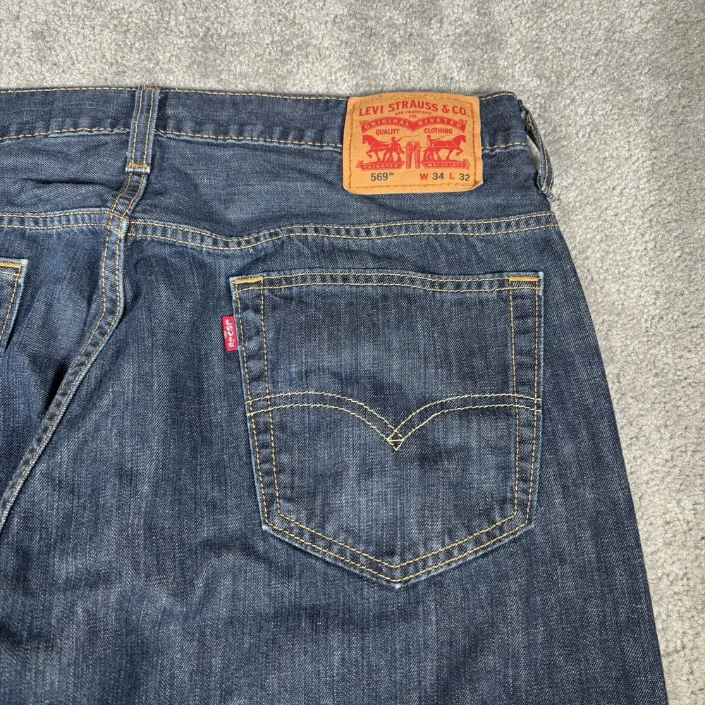 Levis 569 Jeans Mens 34x31 Loose Straight Fit Dark Wash Blue Denim Cotton Baggy